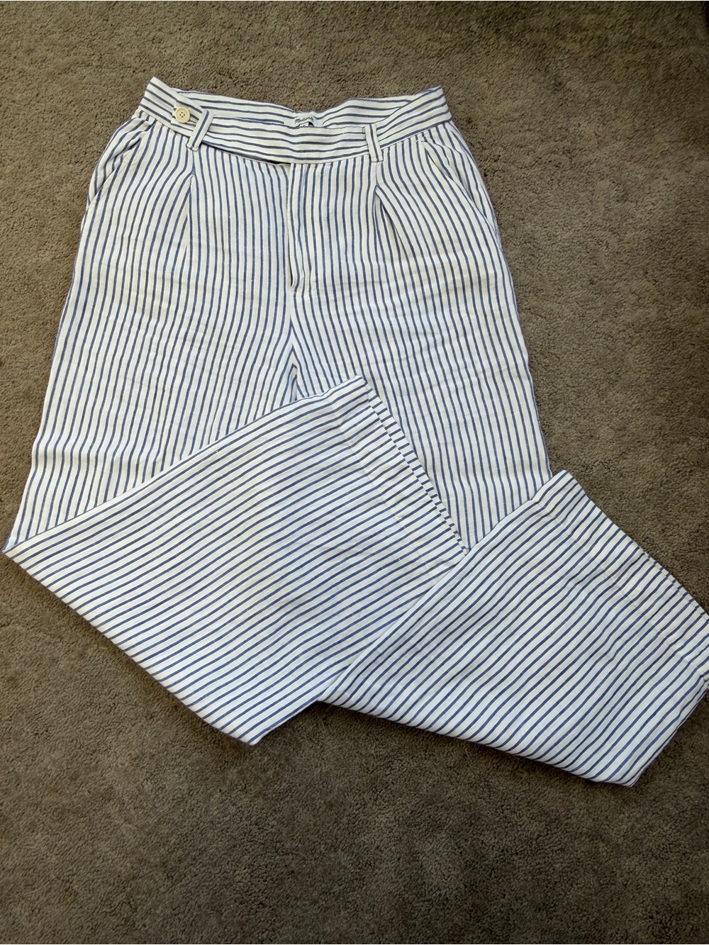 Madewell Harlow Leg Linen Pants White and Blue Striped Pants | Size 8